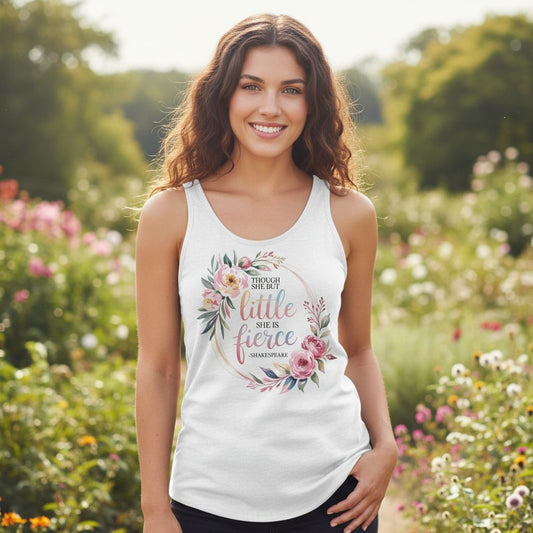 Little Fierce feminine empowerment Tank Top White lifestyle mockup