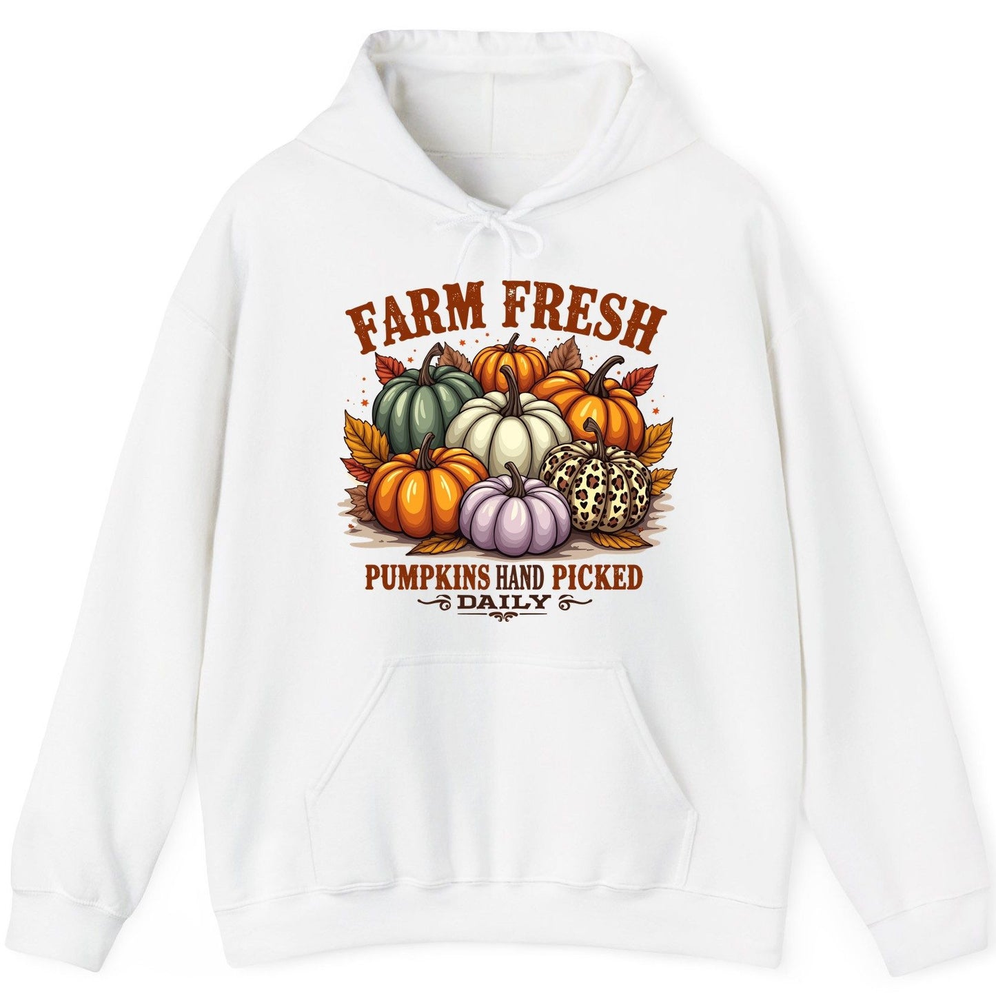 Farm Fresh Pumpkins Hand Picked Daily autumn pumpkins Hoodie White product mockup