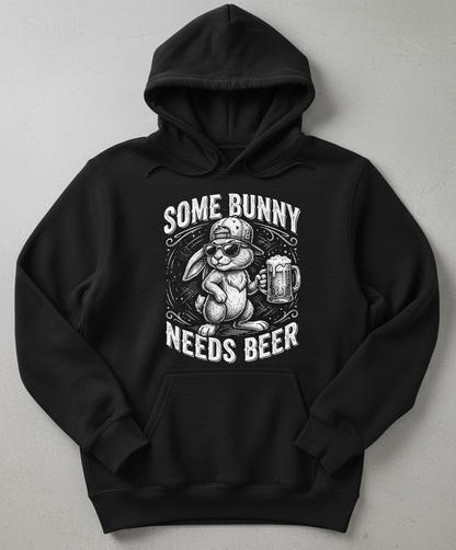 Some Bunny Needs Beer Funny Rabbit Drinking Design Hoodie - Black