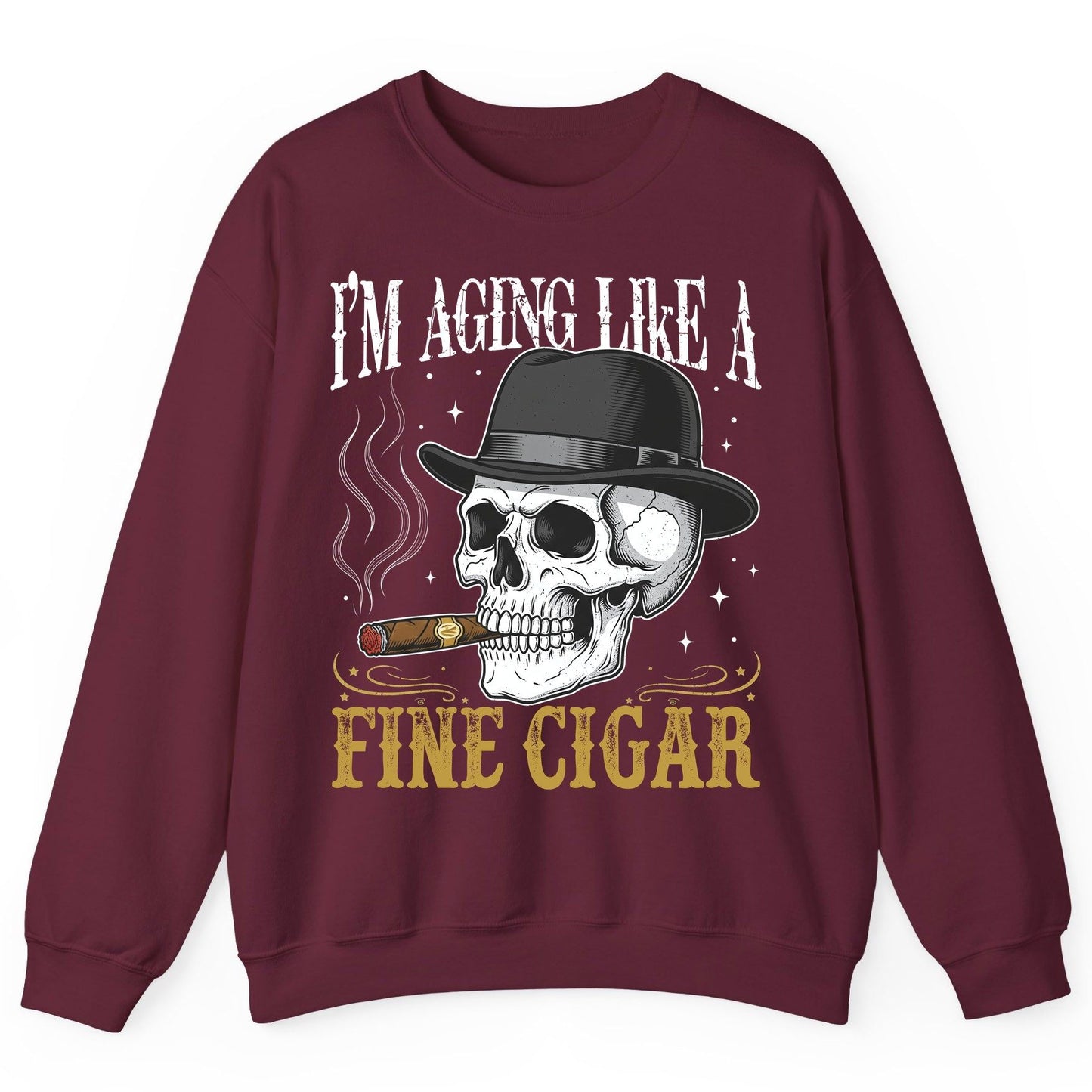 I'm Aging Like a Fine Cigar smoking skull Sweatshirt Maroon product mockup