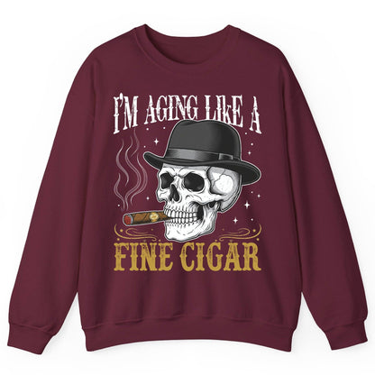 I'm Aging Like a Fine Cigar smoking skull Sweatshirt Maroon product mockup