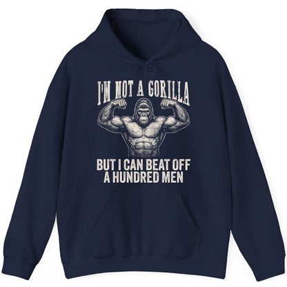 I'm Not a Gorilla but I Can Beat Off a Hundred Men gorilla Hoodie Navy product mockup