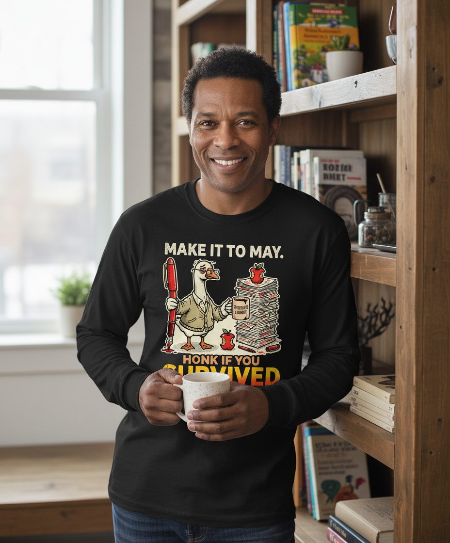 Make It to May Honk If You Survived Long Sleeve Tee - lifestyle model mockup - Black