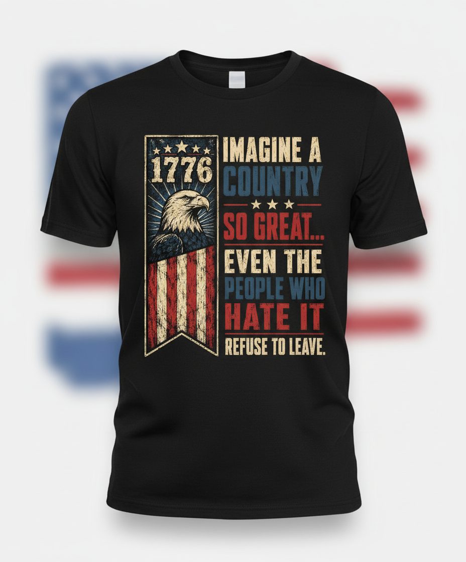 Imagine a Country So Great Patriotic Funny Patriots T-Shirt - product mockup - Black