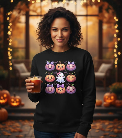 Kawaii Halloween Pumpkins kawaii Halloween Sweatshirt Black lifestyle mockup