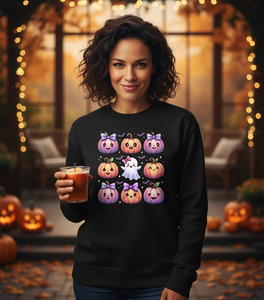Kawaii Halloween Pumpkins kawaii Halloween Sweatshirt Black lifestyle mockup