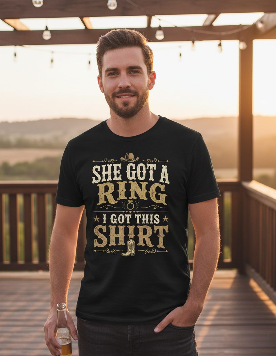 SHE GOT a RING I GOT THIS SHIRT Funny Bachelor Party T-Shirt - lifestyle model mockup - Black
