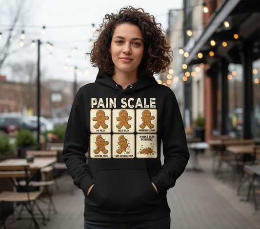 Pain Scale gingerbread man pain scale Hoodie Black lifestyle mockup
