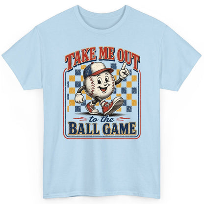 Take Me Out to the Ball Game Retro Baseball T-Shirt - product mockup - Light Blue