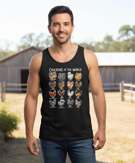 Chickens of the World chicken breeds Tank Top Black lifestyle mockup