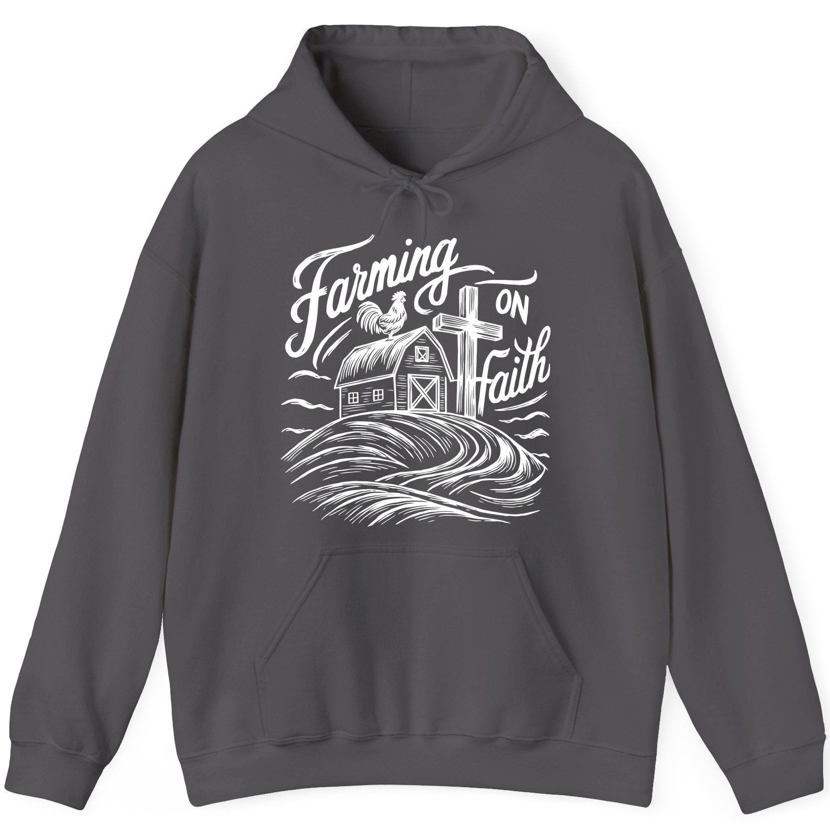 Farming on Faith christian farming Hoodie Charcoal product mockup