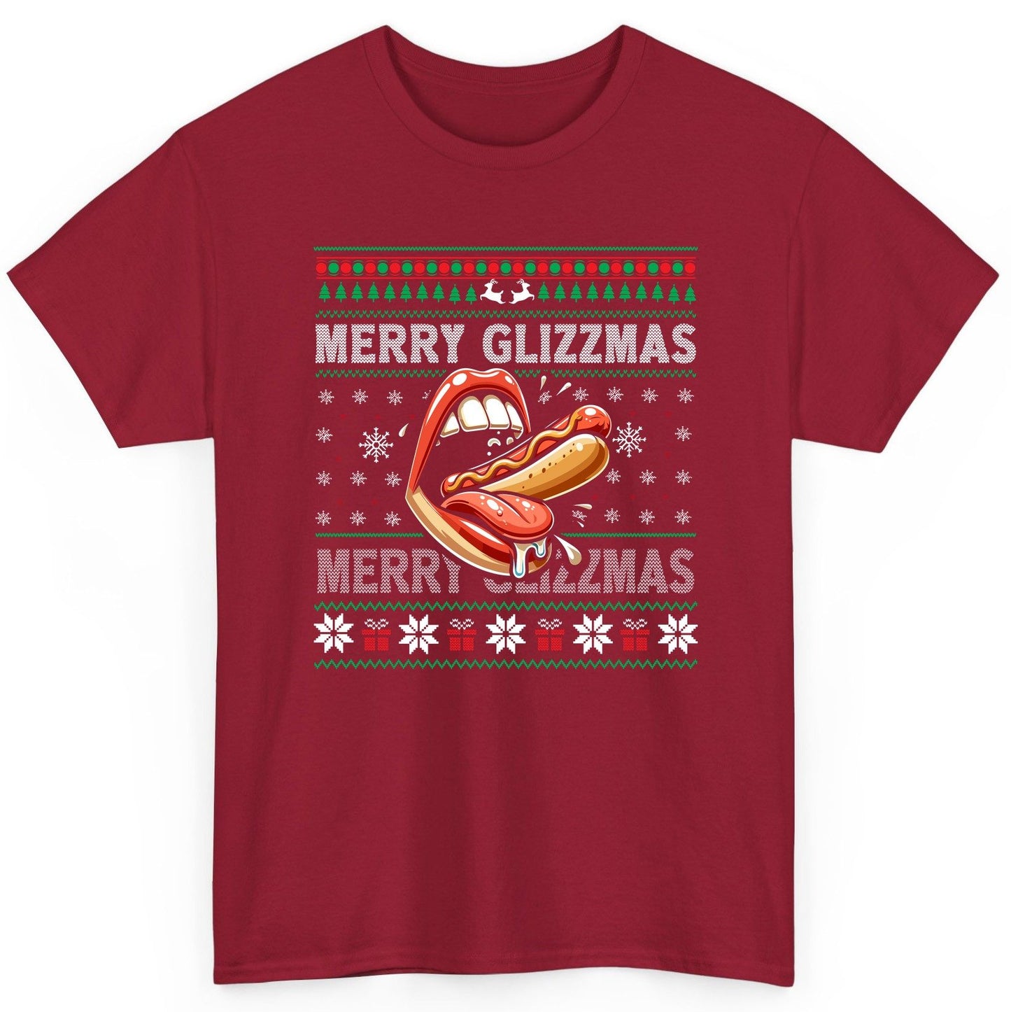 Merry Glizzzmas hot dog T-Shirt Cardinal Red product mockup