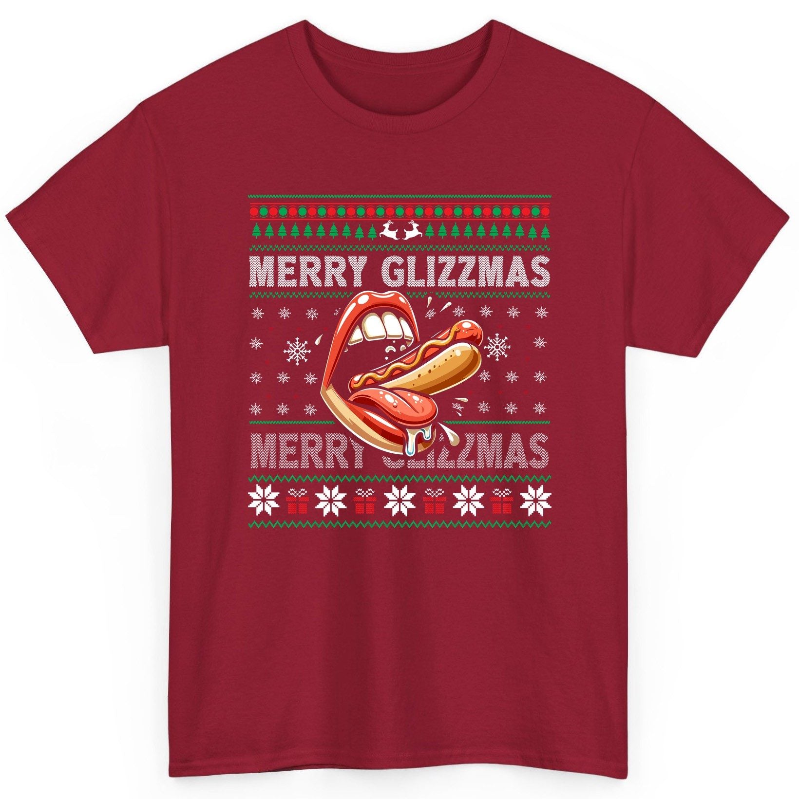 Merry Glizzzmas hot dog T-Shirt Cardinal Red product mockup
