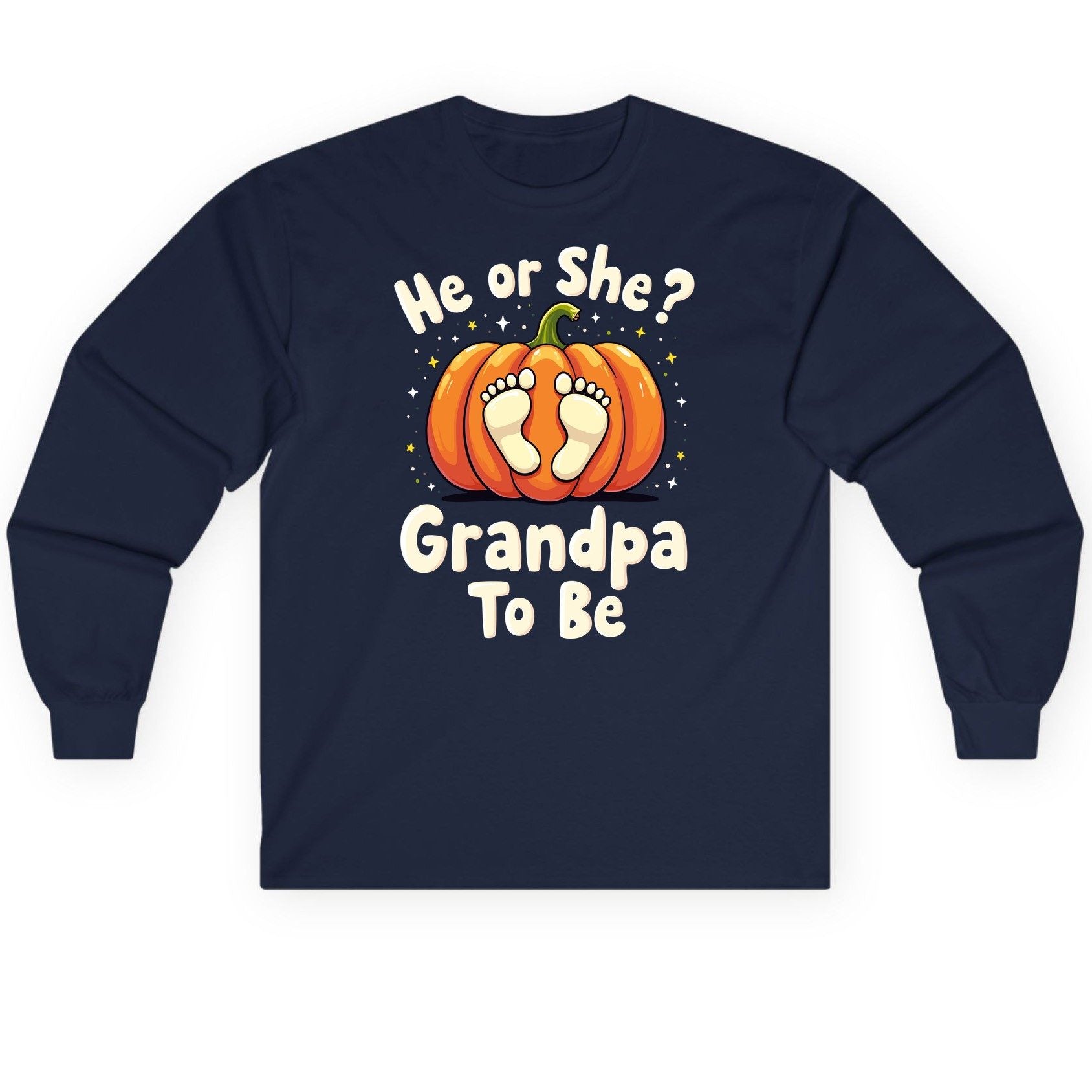 He or She Grandpa to Be gender reveal Long Sleeve Tee Navy product mockup