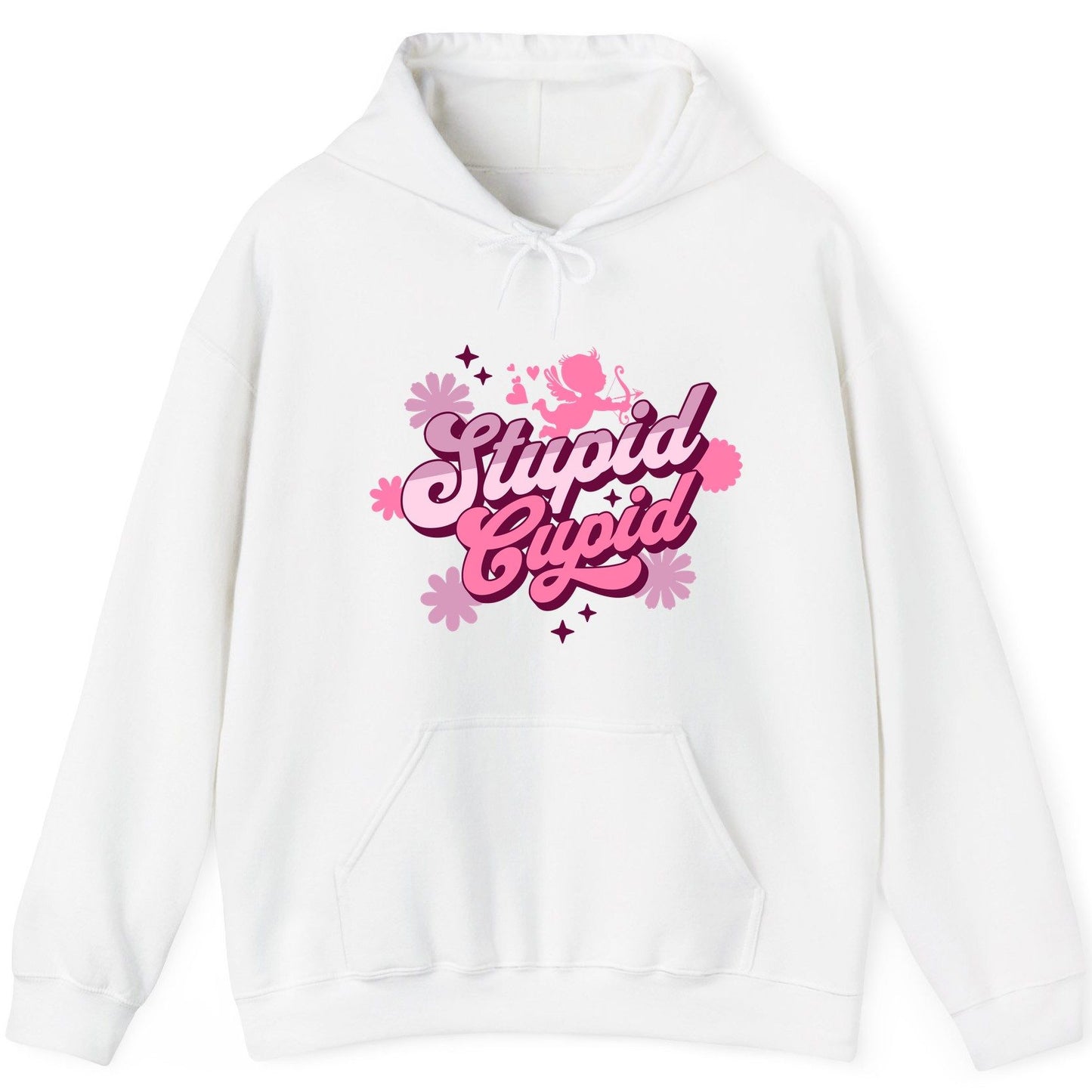 Stupid Cupid anti-Valentine's Day Hoodie White product mockup