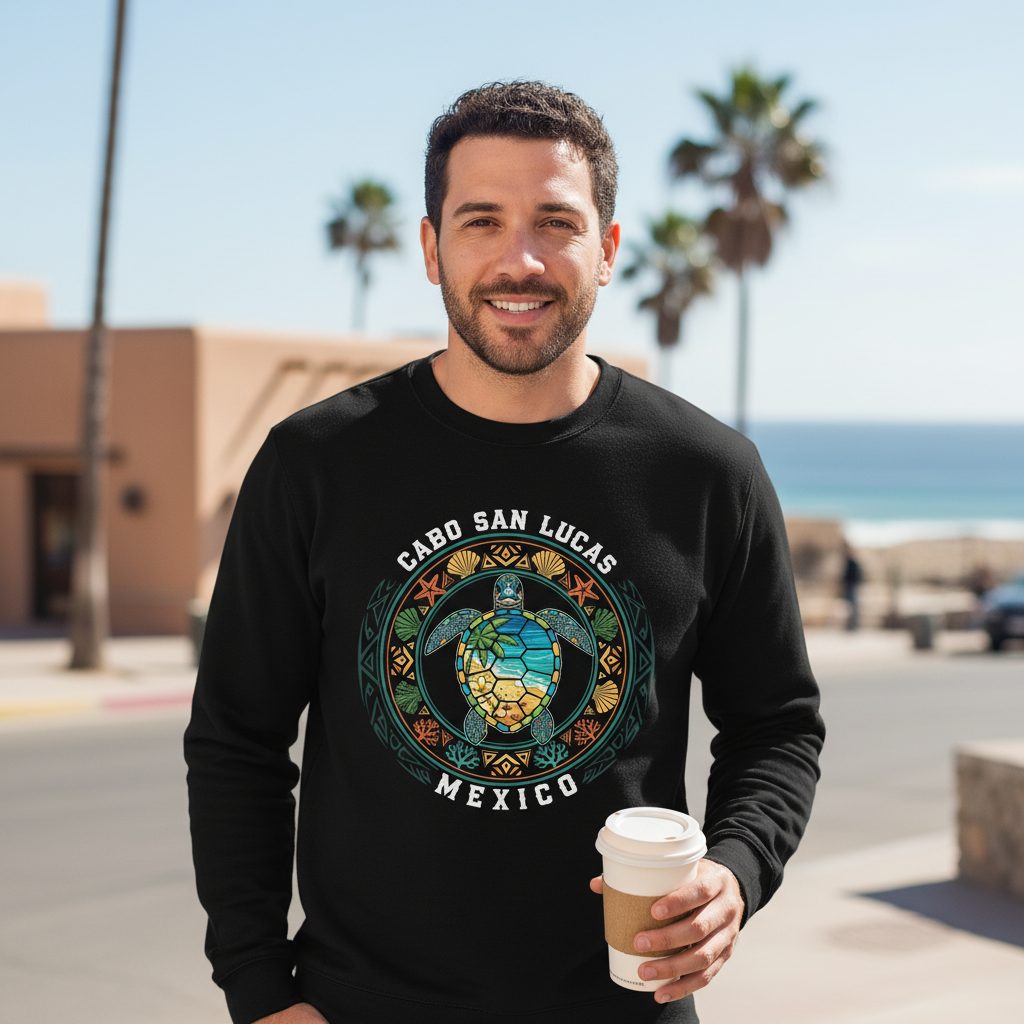 Cabo San Lucas Mexico sea turtle Sweatshirt Black lifestyle mockup