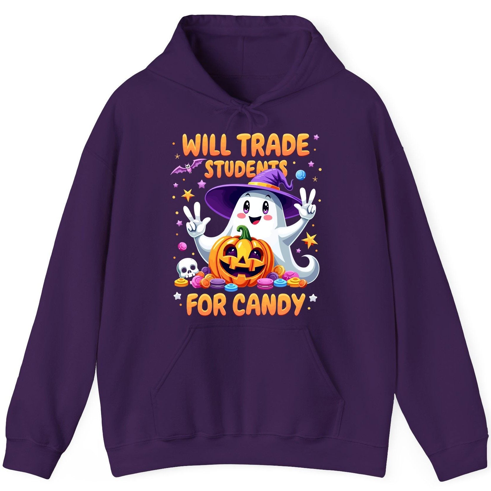 Will Trade Students for Candy teacher Halloween Hoodie Purple product mockup