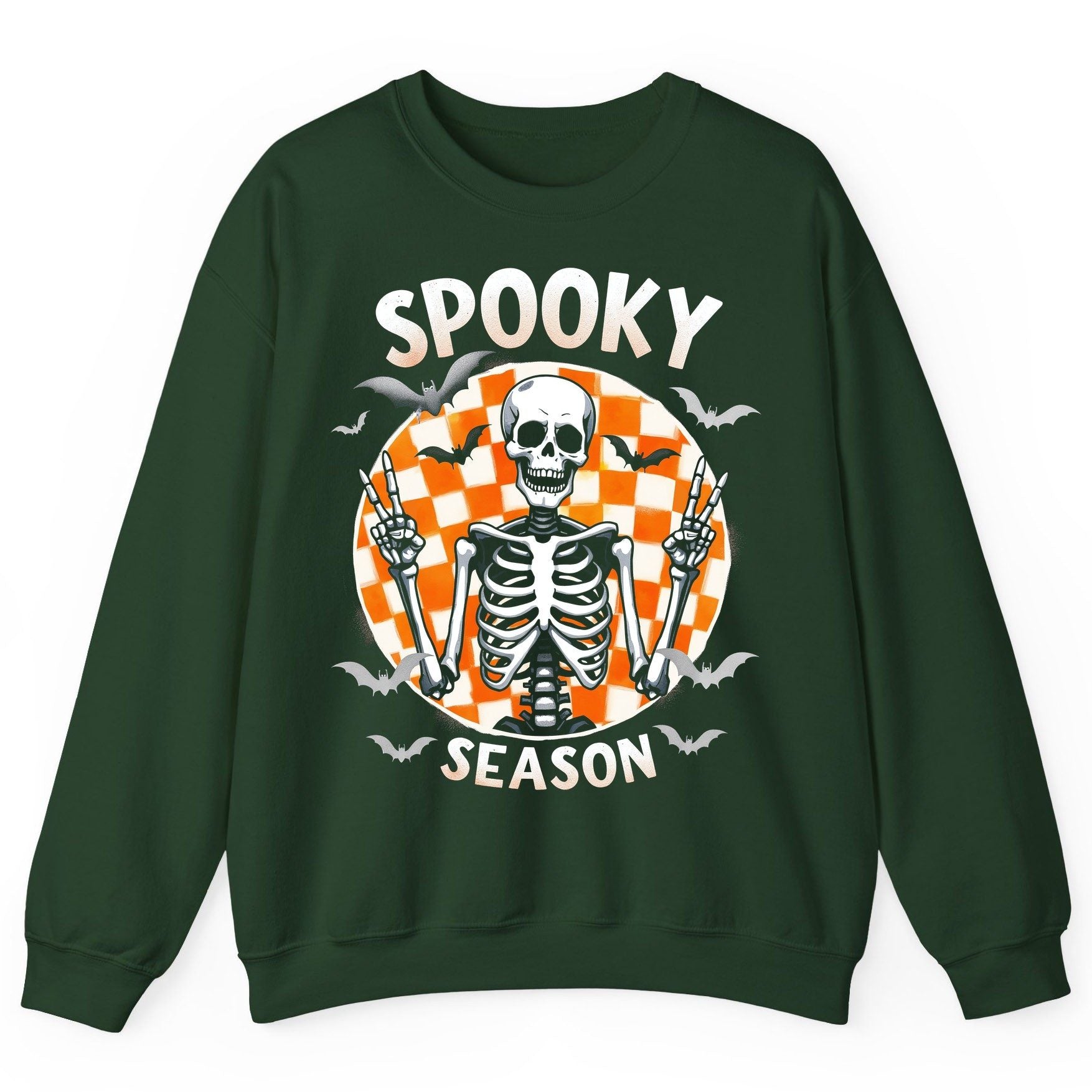 Spooky Season Halloween skeleton Sweatshirt Forest Green product mockup