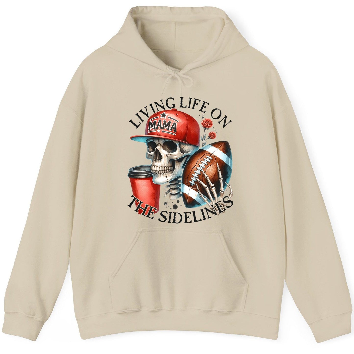 Living Life on the Sidelines football mama Hoodie Sand product mockup