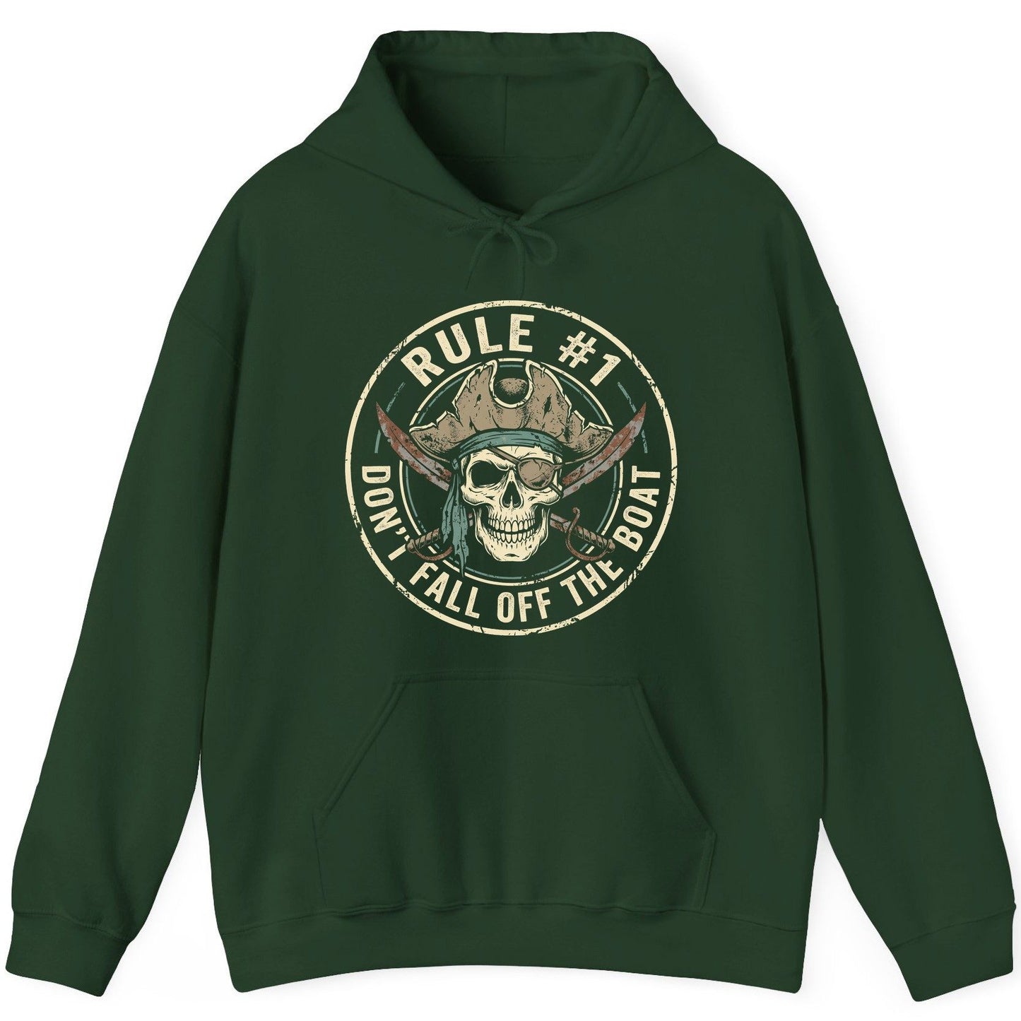 Rule 1 Don't Fall Off the Boat pirate Hoodie Forest Green product mockup