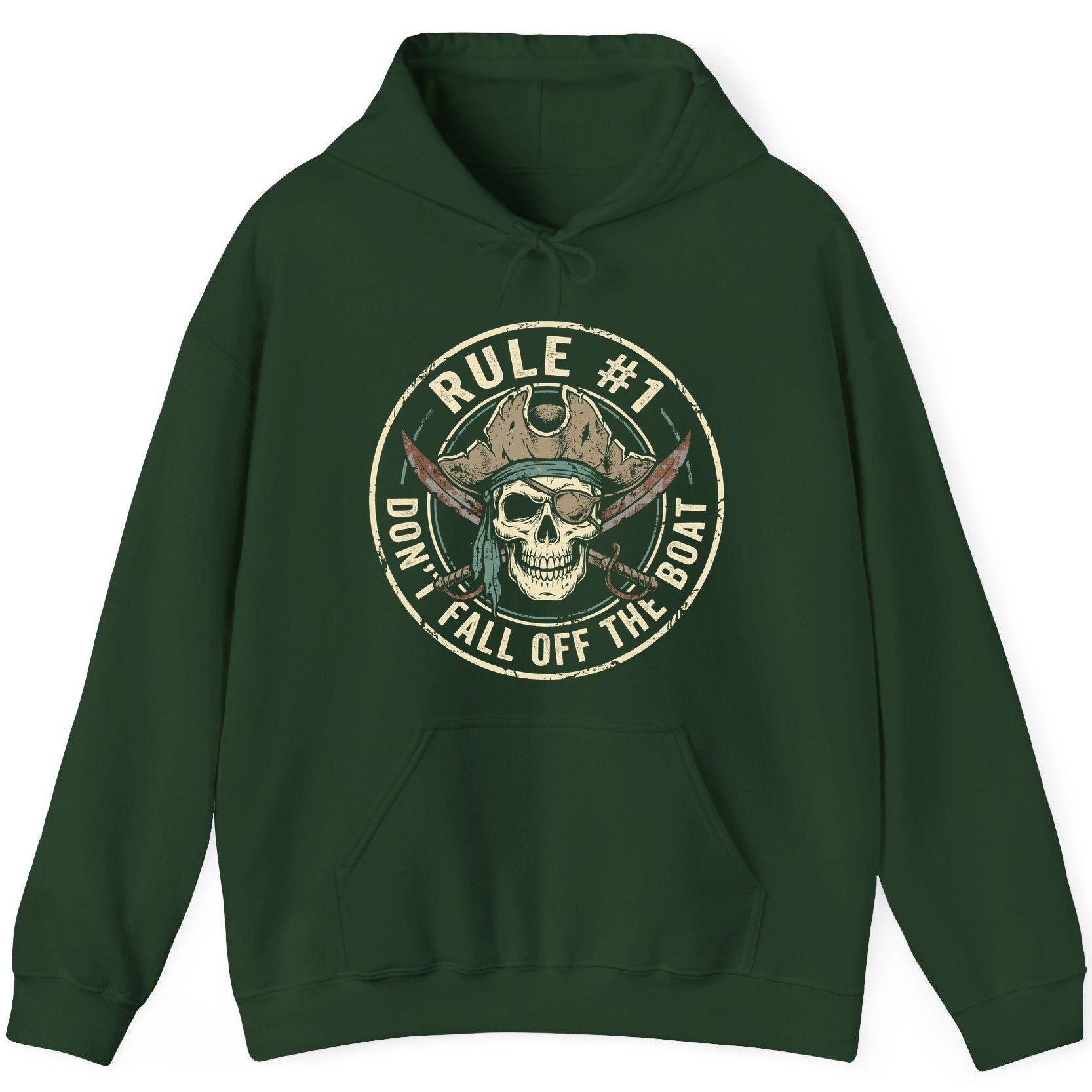 Rule 1 Don't Fall Off the Boat pirate Hoodie Forest Green product mockup