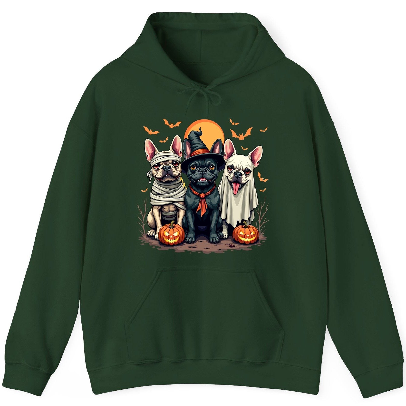 Halloween French Bulldogs Costumes french bulldogs Hoodie Forest Green product mockup