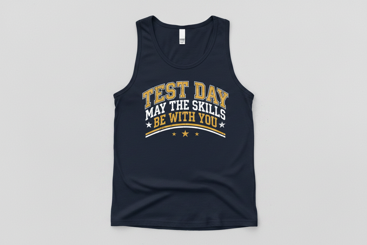 Test Day May The Skills Be With You Funny Teacher Student Design Tank Top - Navy