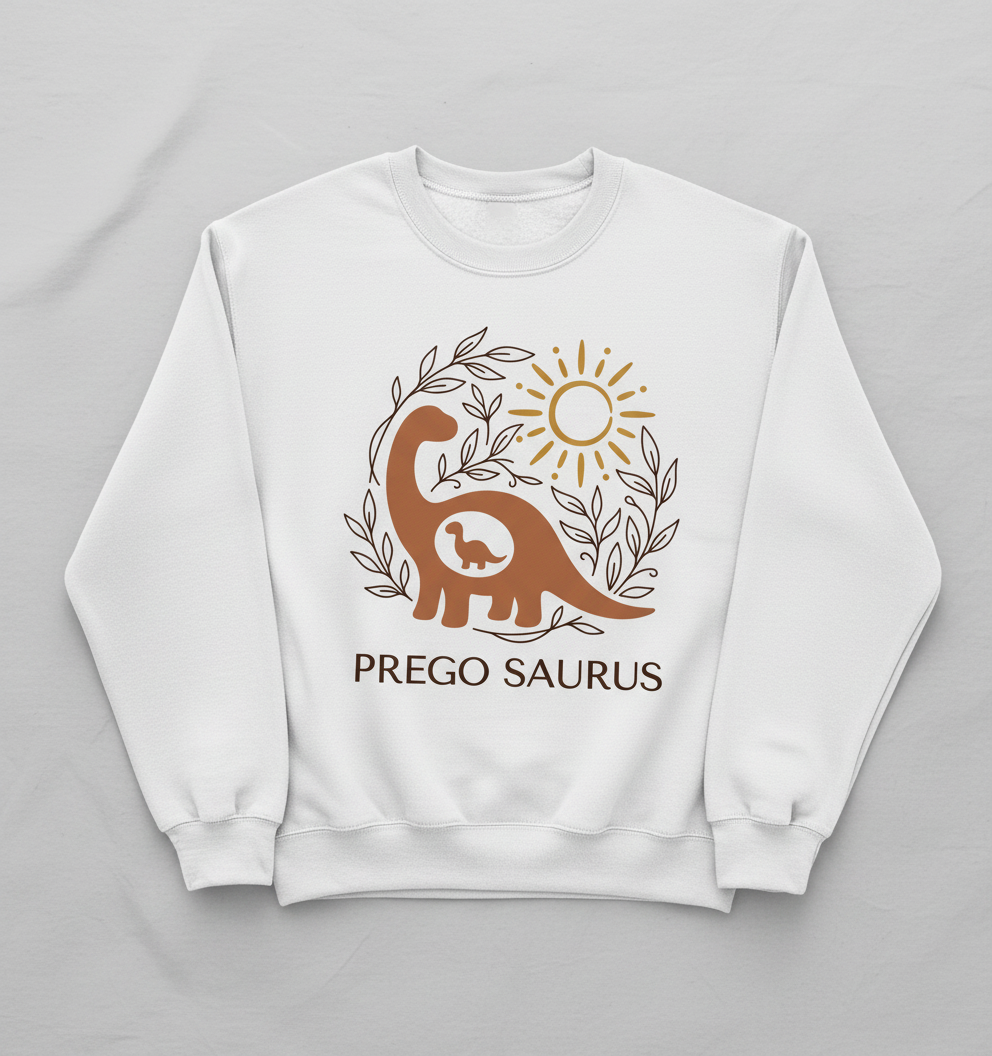 Prego Saurus Pregnant Dinosaur Sweatshirt - White