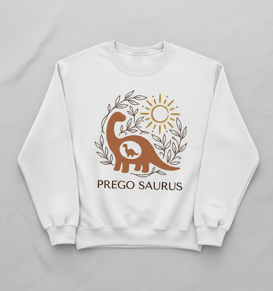 Prego Saurus Pregnant Dinosaur Sweatshirt - White