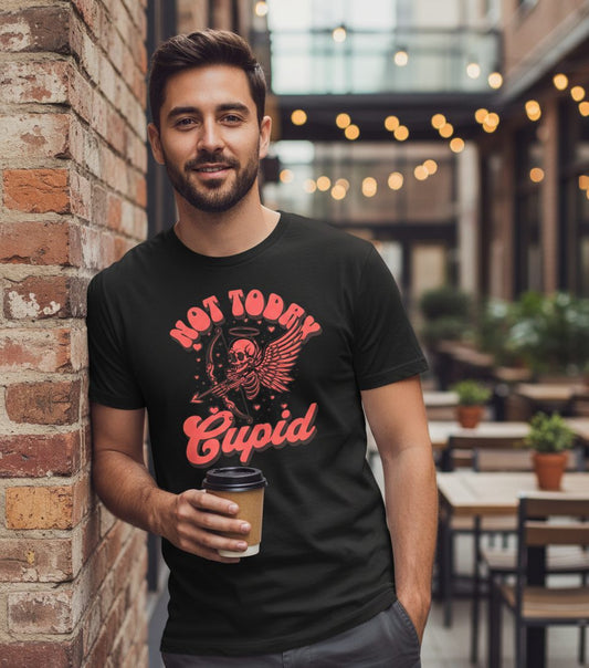 Not Today Cupid skeletal cupid T-Shirt Black lifestyle mockup