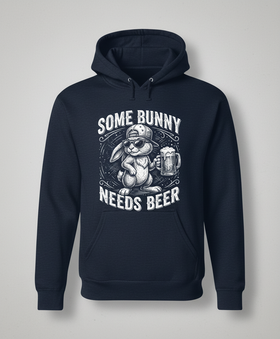 Some Bunny Needs Beer Funny Rabbit Drinking Design Hoodie - Navy