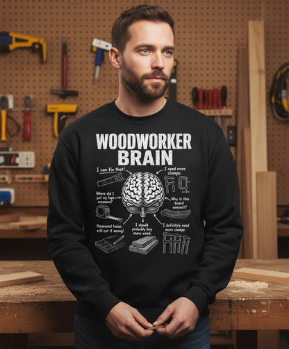 Woodworker Brain Funny Woodworking Sweatshirt - lifestyle model mockup - Black