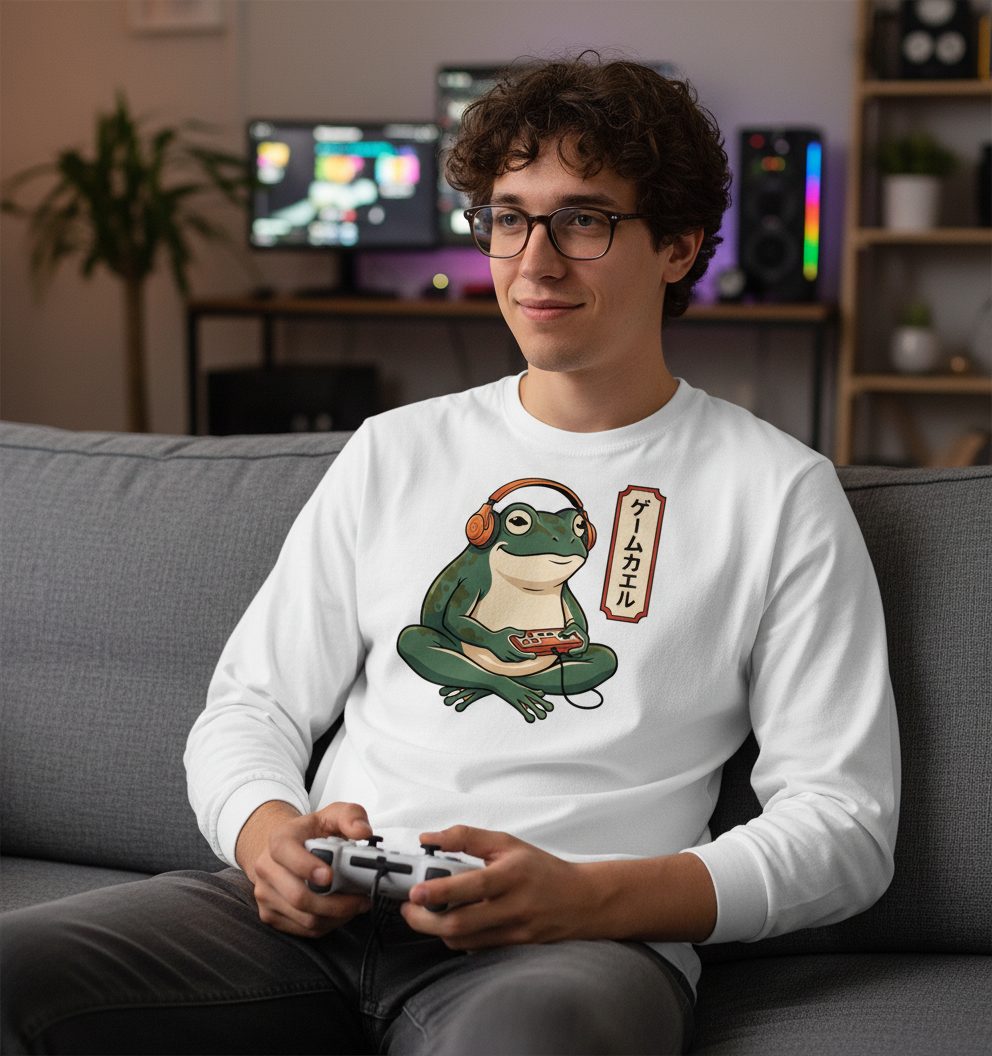 ゲームカエル gamer frog Long Sleeve Tee White lifestyle mockup