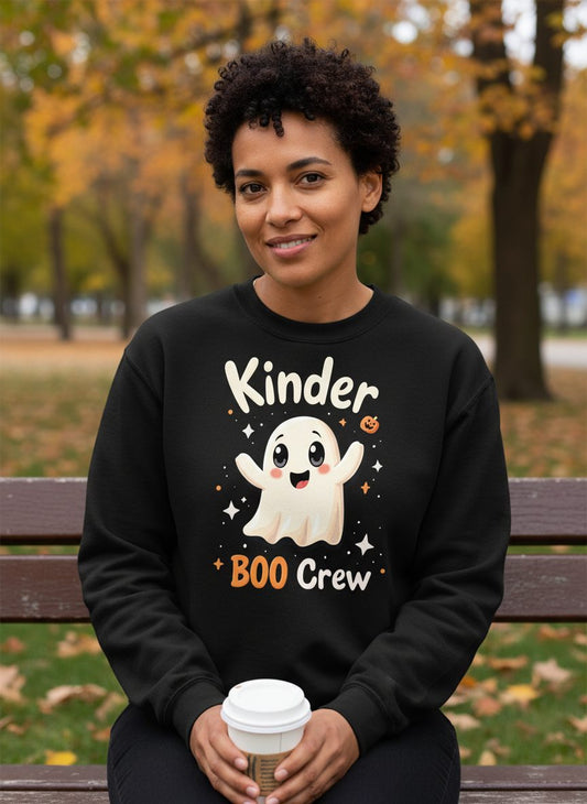 Kinder Boo Crew cute ghost Sweatshirt Black lifestyle mockup