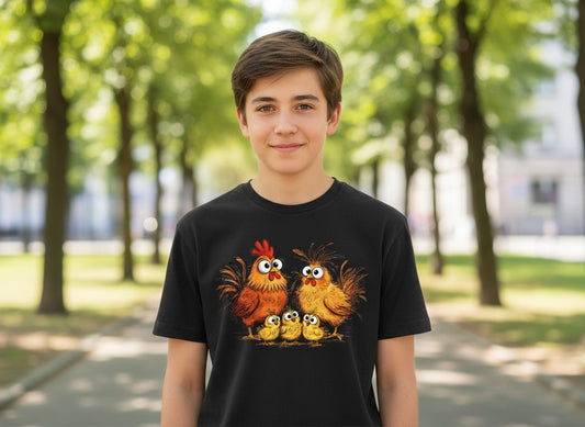 Funny Chicken Family chicken family Youth T-Shirt Black lifestyle mockup