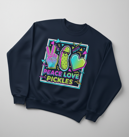 Peace Love Pickles Retro 80s 90s Style Design Sweatshirt - Navy
