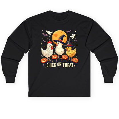 Chick or Treat Halloween chickens Long Sleeve Tee Black product mockup