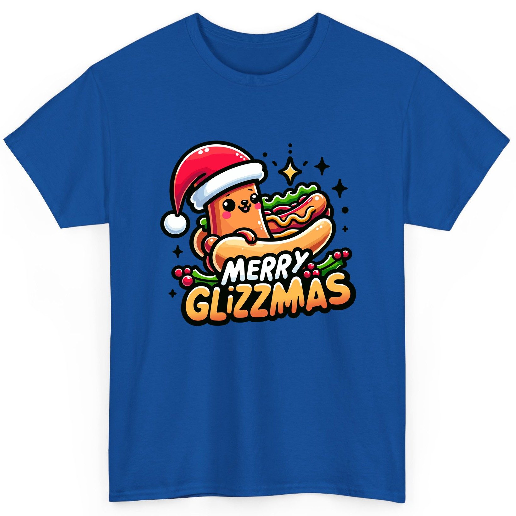 Merry Glizzmas hot dog T-Shirt Royal product mockup