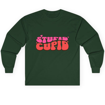 Stupid Cupid anti-Valentine's Day Long Sleeve Tee Forest Green product mockup