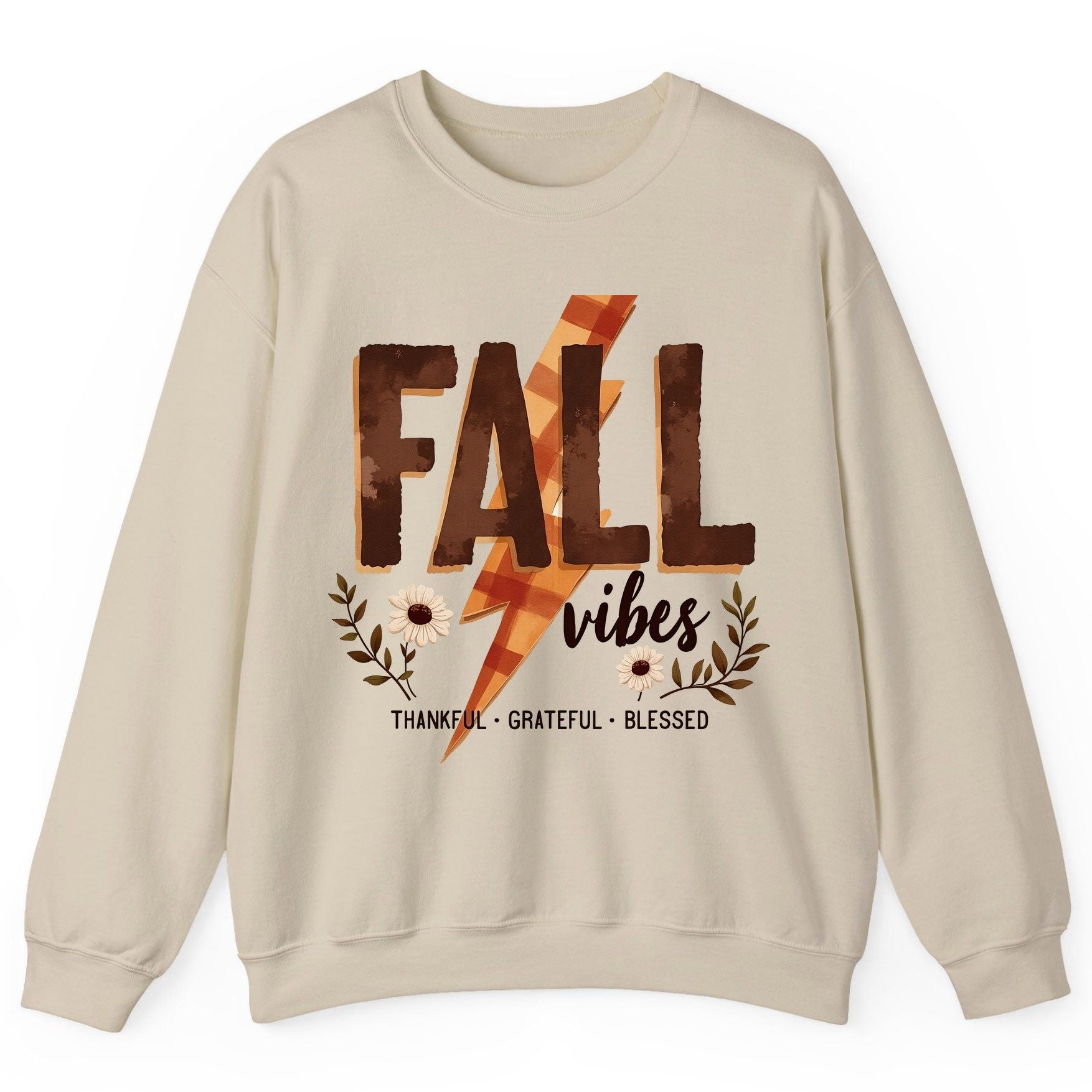 Fall Vibes Thankful Grateful Blessed autumn Sweatshirt Sand product mockup
