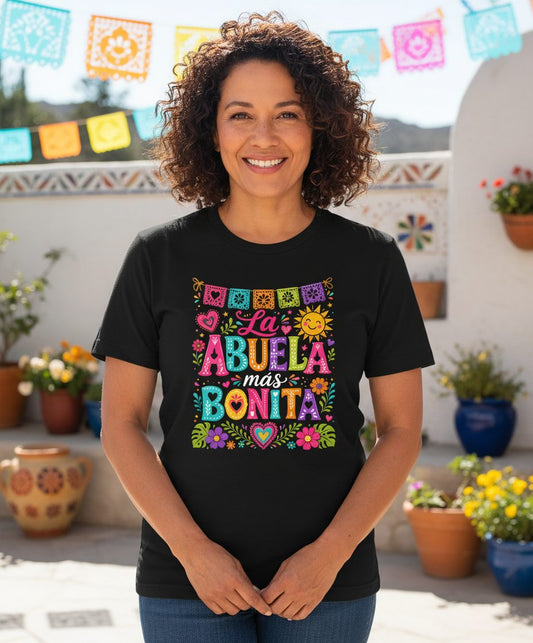 La Abuela Más Bonita Spanish Grandma T-Shirt - lifestyle model mockup - Black