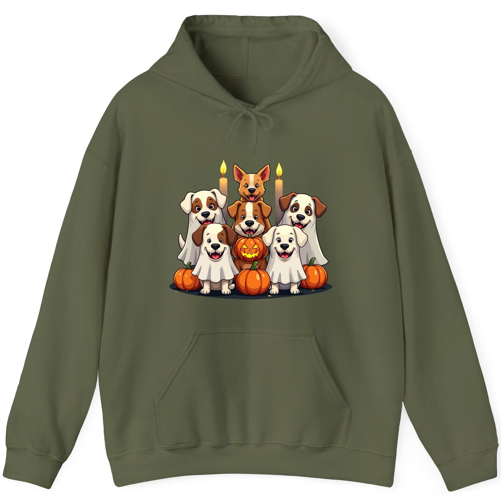 Cute Ghost Dogs Halloween Halloween dogs Hoodie Military Green product mockup
