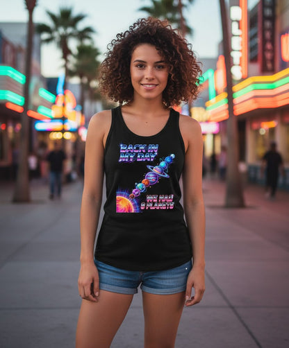 BACK IN MY DAY WE HAD 9 Planets Funny Solar System Tank Top - lifestyle model mockup - Black