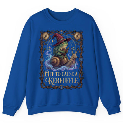 Off to Cause a Kerfuffle frog wizard Sweatshirt Royal product mockup