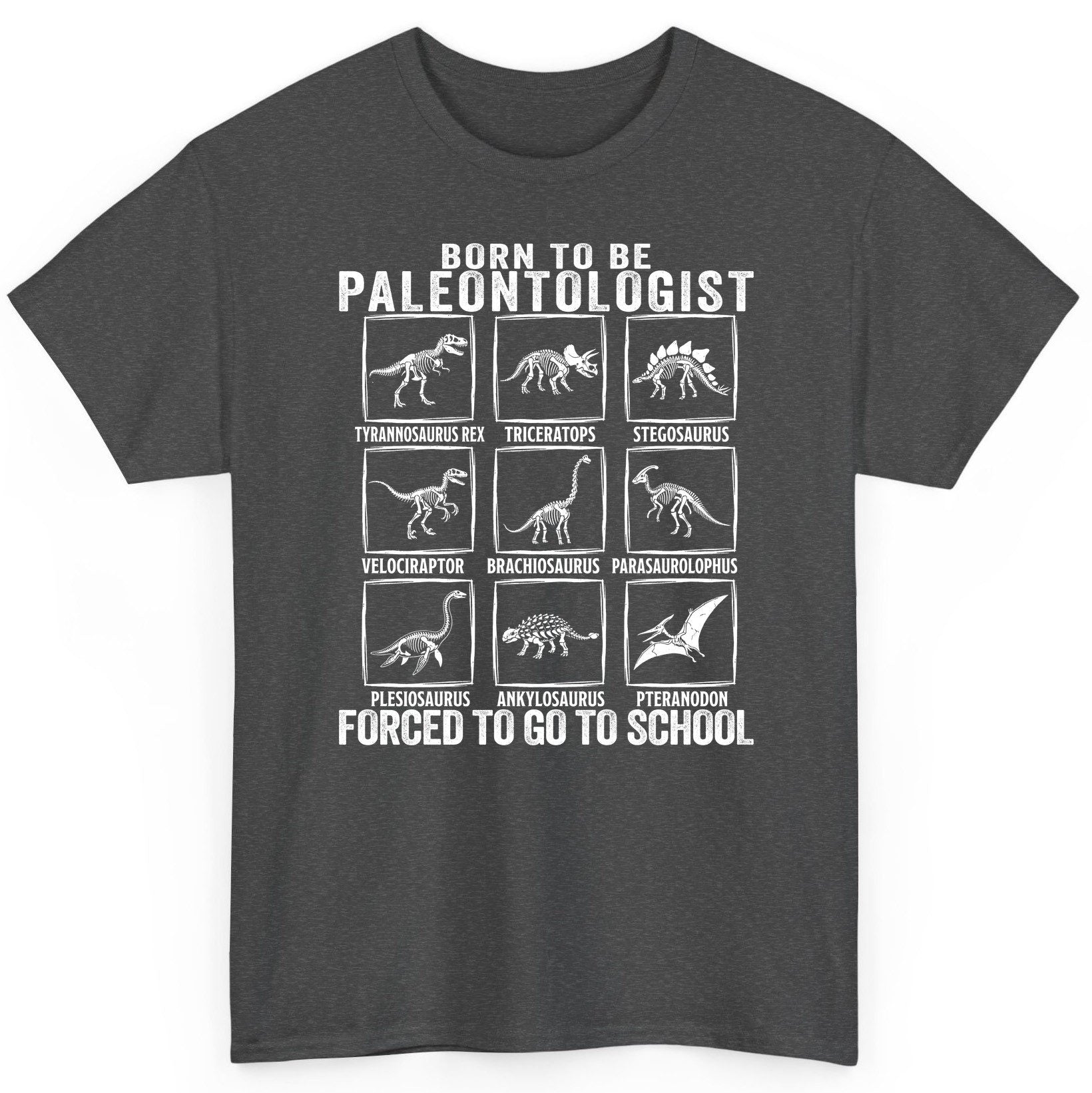 Born to Be Paleontologist Forced to Go to School paleontology T-Shirt Dark Heather product mockup