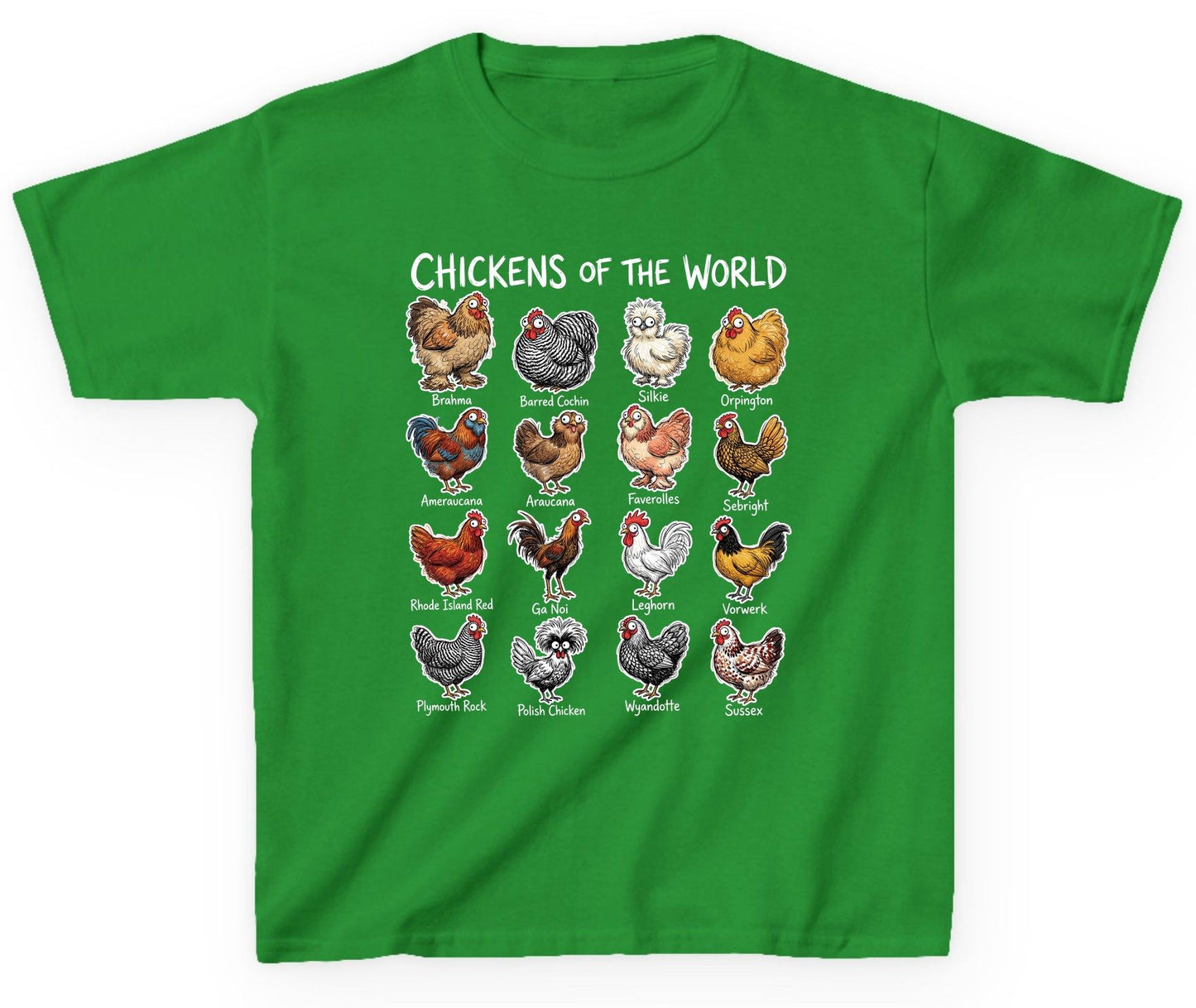 Chickens of the World chicken breeds Youth T-Shirt Irish Green product mockup