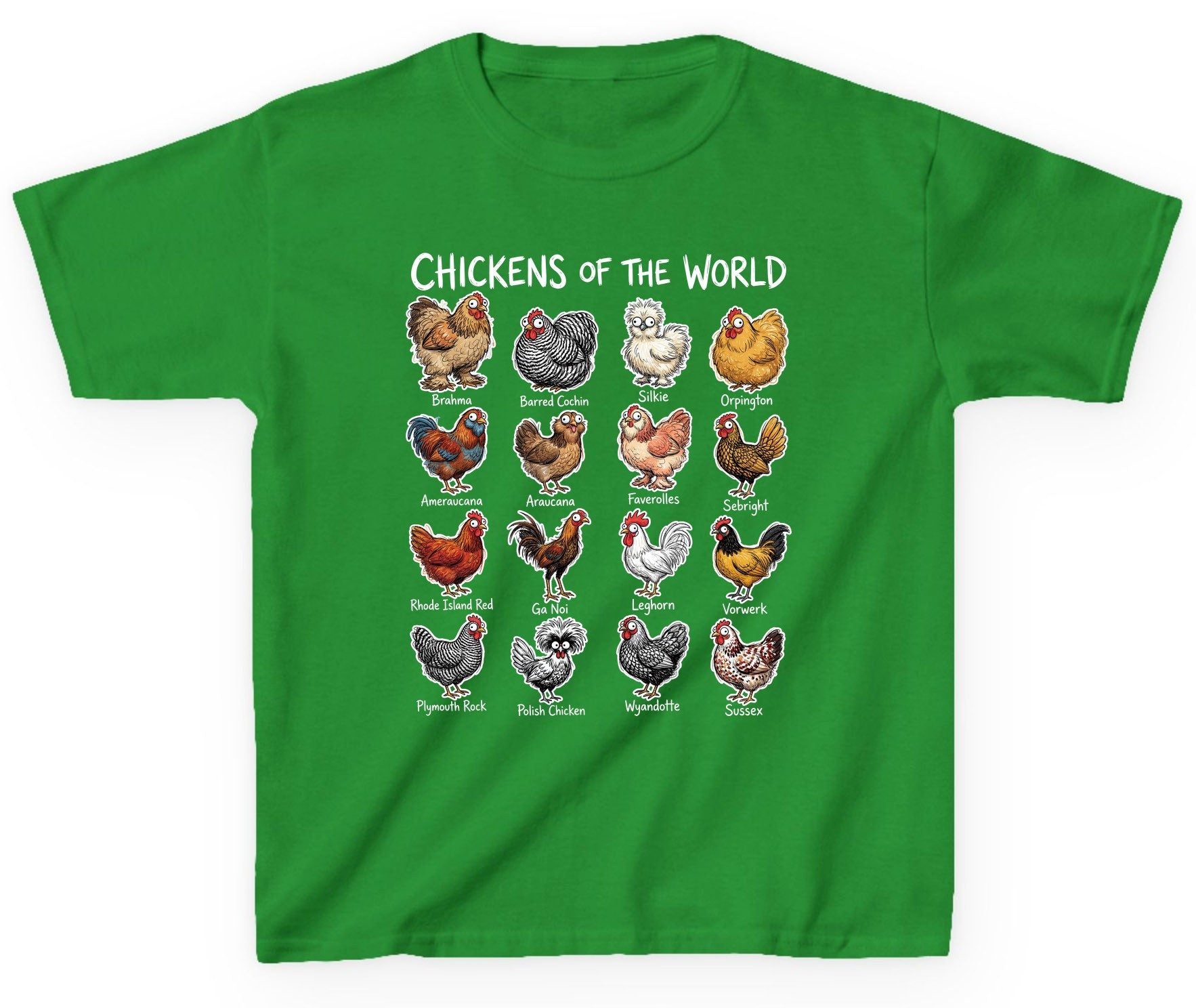 Chickens of the World chicken breeds Youth T-Shirt Irish Green product mockup