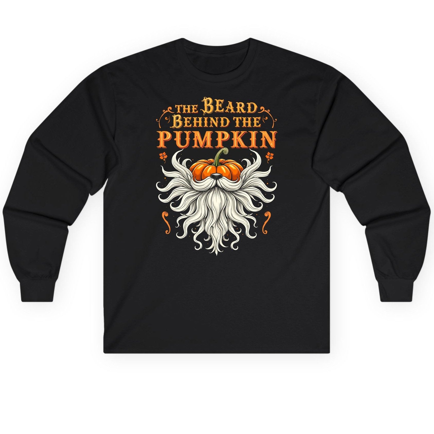 The Beard Behind the Pumpkin bearded dad Long Sleeve Tee Black product mockup