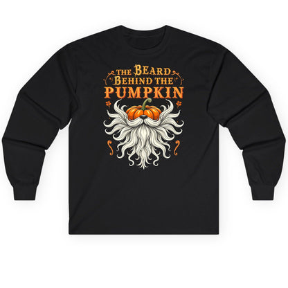 The Beard Behind the Pumpkin bearded dad Long Sleeve Tee Black product mockup