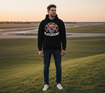 The Sky Is My Limit It's My Playground aviation Hoodie Black lifestyle mockup